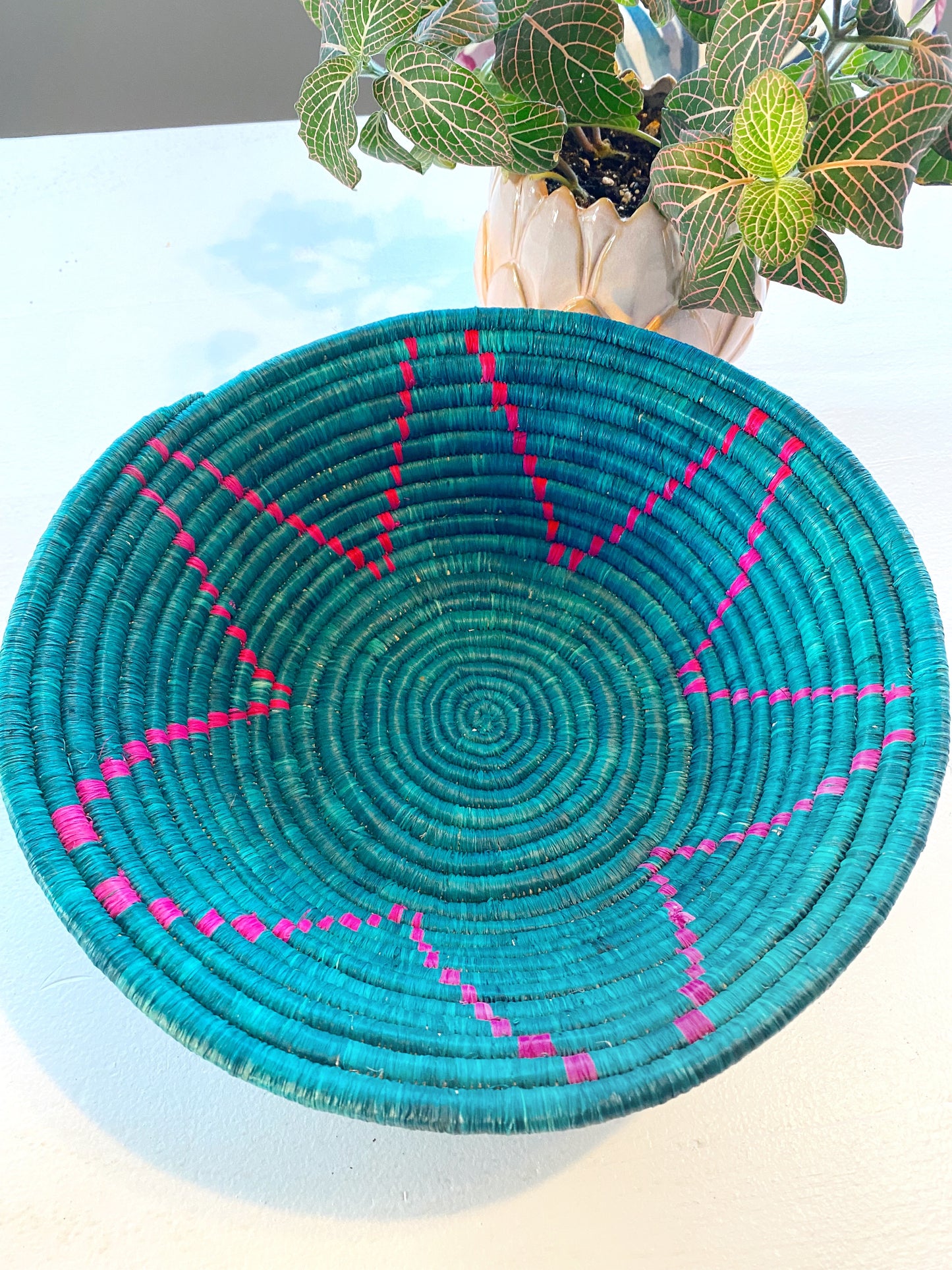 TEAL WOVEN MEDIUM BASKET BOWL