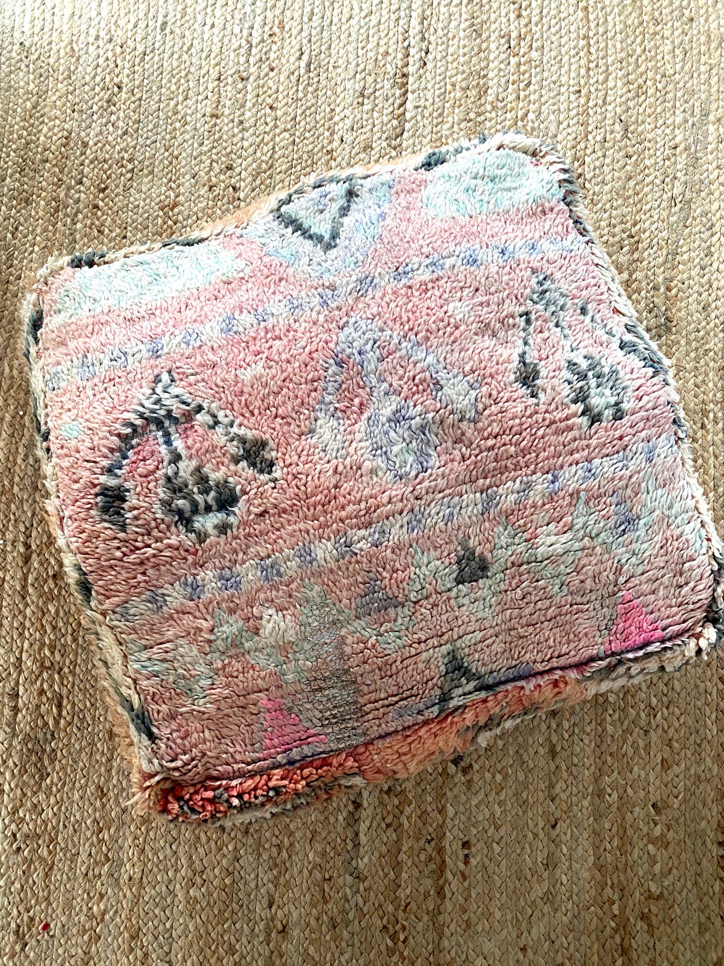 MOROCCAN KILIM FLOOR POUF IN PINK MULTI