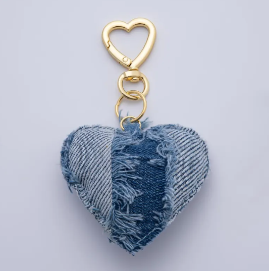 Heart Shaped Denim Puffy Bag Charm