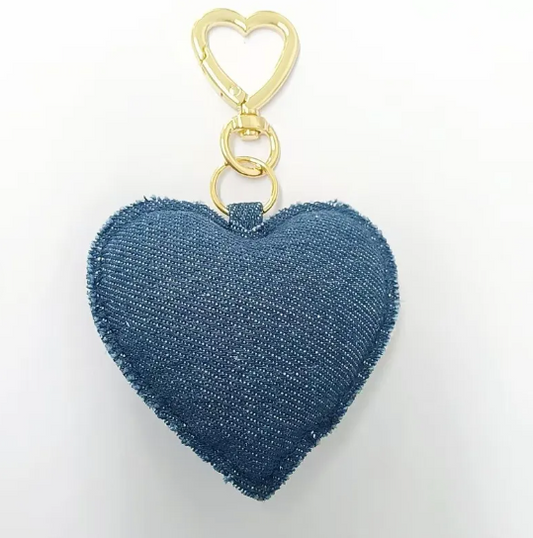 Heart Shaped Denim Puffy Bag Charm