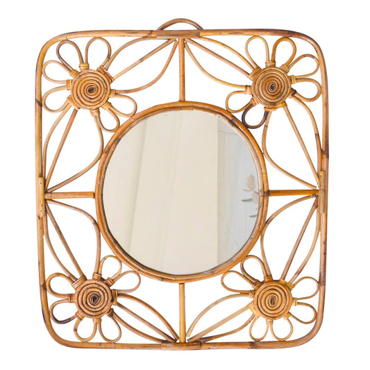 FLORAL RATTAN WALL MIRROR