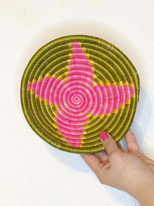 OLIVE + HOT PINK STAR EXTRA SMALL BASKET