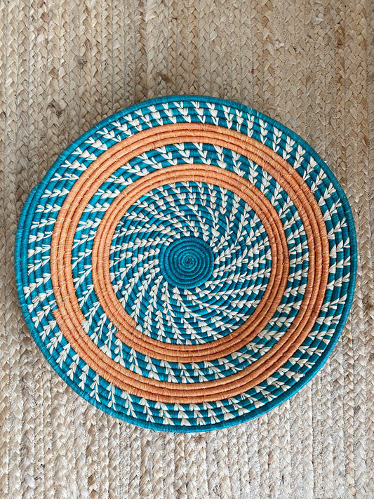 TEAL + ORANGE LARGE WOVEN BASKET