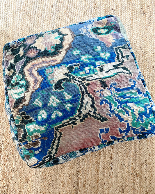 MOROCCAN KILIM FLOOR POUF IN BLUE